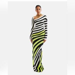 Hanifa Nina Dress Black, White, and Green Striped Long Sleeve Dress 2X
